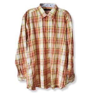 Men Dagr Canada Plaid Button Down Shirt XL Colorful Yellow Orange Breezy NEW